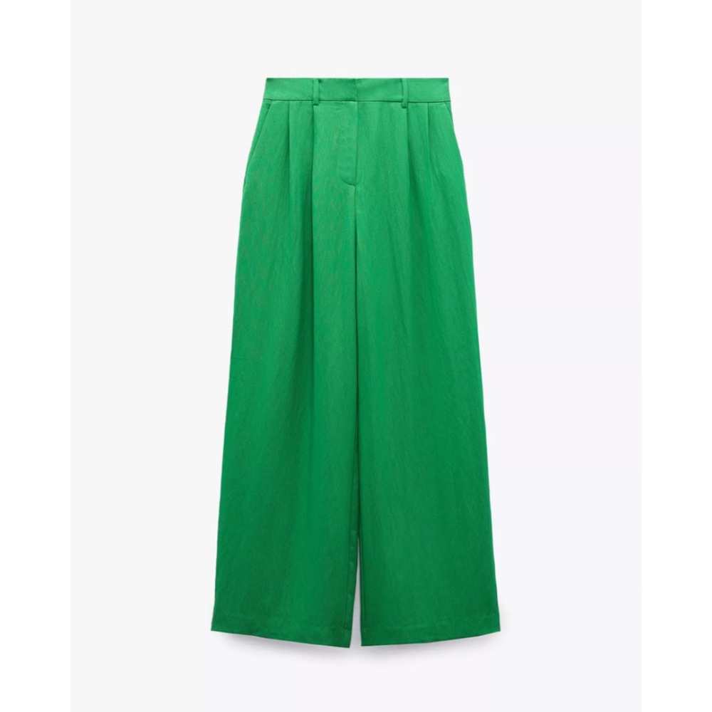 ZARA Green Wide-Leg Pants